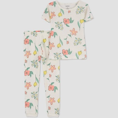 Image of Carter's Just One You®️ Toddler Girls' 2pc Spring Flowers Pajama Set - White/Green 18M