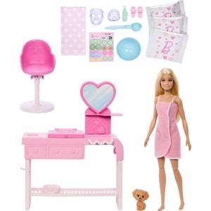 Barbie Face Mask Toy Playset & Doll with 10+ Spa Accessories Including 3 Powder Packs to Make Dough Masks - 1 of 4