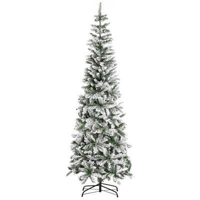 TopComfy Christmas Tree Stand Snow Flocked Slim Pine Artificial Tree with Realistic Branches, Green, 29.5"*29.5"*90.5"