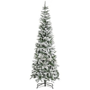 TopComfy Christmas Tree Stand Snow Flocked Slim Pine Artificial Tree with Realistic Branches, Green, 29.5"*29.5"*90.5" - 1 of 4