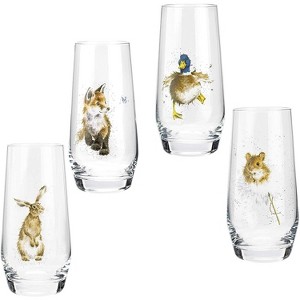 Royal Worcester Wrendale Designs Highball Glass, Set of 4 - 19 oz Tall Drinking Glasses with Duck, Fox, Hamster, Hare Illustrations - 1 of 4