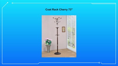 Cherry and Chrome 73" Tall Wooden Coat Rack with 12 Hooks