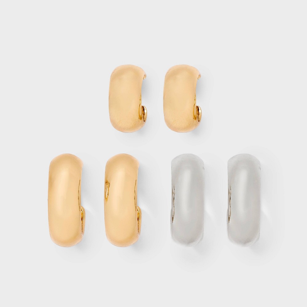 Photos - Earrings Rhodium Classic Hoop Earring Set 3pc - A New Day™ Gold