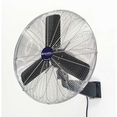 Global Industrial 30 Inch 3 Speed Aluminum Industrial Wall Mount Workstation Oscillating Rotating Fan with Pull Chain Control and 1/4 HP