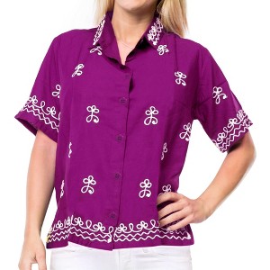 LA LEELA Women's Summer Casual Blouse Shirt Solid Blouses Button Down Short Sleeve Dress Tee Shirts Hawaiian Tops for Women - 1 of 3
