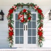 24" Christmas Wreath for Front Door, Prelit Christmas Wreath with Lights, Red Gold Ball Ornaments, Pine Cones &Bow for Fireplace Home Holiday Decor - 2 of 4