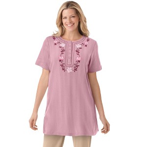 Woman Within Plus Size 7-Day Embroidered Pointelle Tunic - 1 of 4