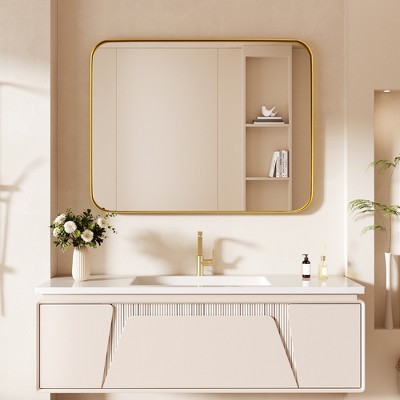 Tempered Glass Rounded Rectangle Framed Wall-Mounted Bathroom Vanity Mirror