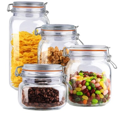 Home Basics 4 Piece Glass Canister Set, Clear