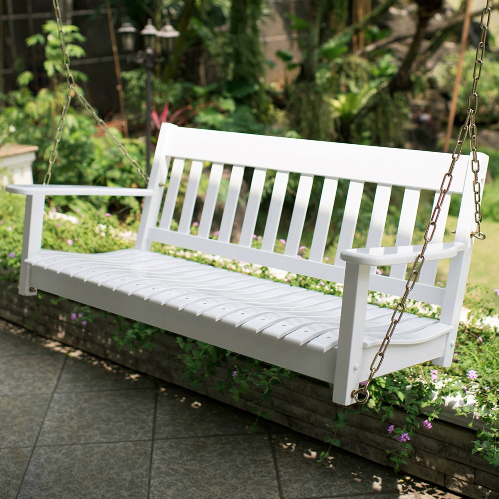 Sonoma Lane Southlake Outdoor Porch Swing White - Mahogany Wood, Weather-Resistant, 2-Seater