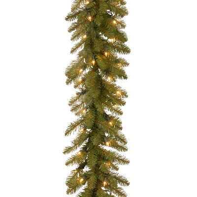 National Tree Company Pre-Lit Artificial Christmas Garland, Green, Dunhill Fir, White Lights, Plug In, Christmas Collection, 9 Feet