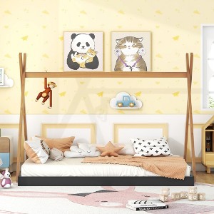 Okak Kids Floor Bed Twin Triangle Tent Top Wooden Bed Frame, Modern Floor Bed for Toddlers/Kids Bedroom - 1 of 4
