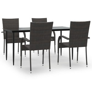 vidaXL Garden Dining Set Black PE rattan, powder-coated steel, glass - Brown 63" Table Length 4 - 1 of 4