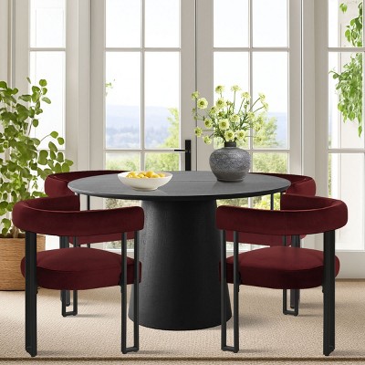 5 Piece Dining Set for 4,Extendable Wood Dining Table with 4 Upholstered Velvet Dining Chairs with Arm for Dining Room,Kitchen-Maison Boucle