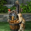 LuxenHome 30" Farmhouse Playful Puppy Resin Water Fountain Outdoor with Barrel and LED Lights Brown - 2 of 4