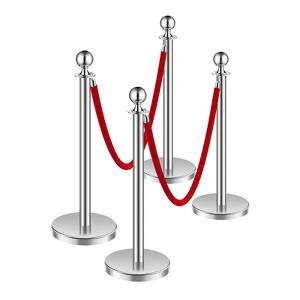 VEVOR Stanchions and Velvet Ropes 4Pcs, Hollow Base with Stainless Steel Post, 2 Red Velvet Ropes and Posts, Crowd Control Barriers Stanchions,Silver - 1 of 4