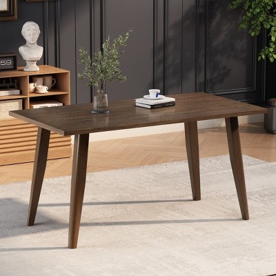 59'' W Mid-Century Modern Dining Table with Rubberwood Leg,Wood Kitchen Dining Room Table for 6,Rectangle Faux Wood Top Dining Table-Coolbibila