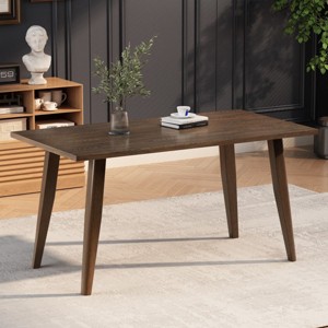59'' W Mid-Century Modern Dining Table with Rubberwood Leg,Wood Kitchen Dining Room Table for 6,Rectangle Faux Wood Top Dining Table-Coolbibila - 1 of 4