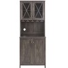 YOOCOZZ Farmhouse Bar Cabinet with Wine Rack for Liquor Glasses Dining Room Kitchen Sideboard Buffet Charcoal - Grey - 3 of 4