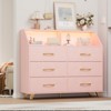 Modern 6 Drawer Dresser, Black Chest of Drawer with Led Light Strip, Charging Station, Open Shelf, Metal Legs, Large Wooden Dresser Cabinet - 3 of 4