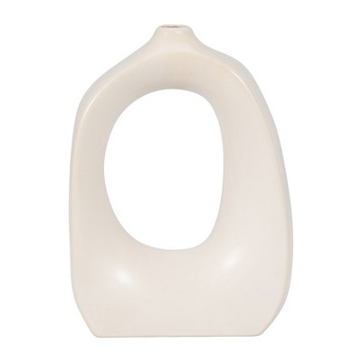 Sagebrook Home Porcelain Cut-Out Vase Contemporary Cotton White Curvy Abstract Stoneware Vase