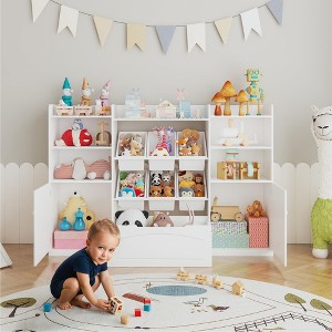 Kids Toy Storage Organize with 6 Removable Bins and Cubbies Kid Bookshelf and Toy Storage Large Toy Box with Bookshelf for Study Room,White - 1 of 4
