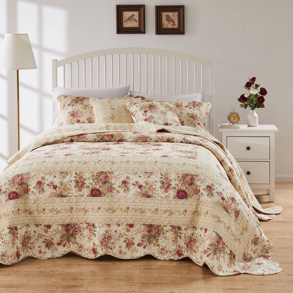 Photos - Bed Linen King Antique Rose Bedspread Bedding Set Beige - Greenland Home Fashions