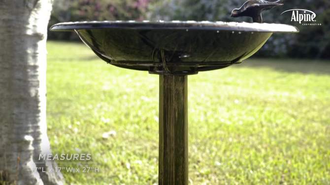 27&#34; Polyresin Antique Style Outdoor Birdbath Bowl with Bird Figurine Antique Bronze Finish - Alpine Corporation, 2 of 8, play video