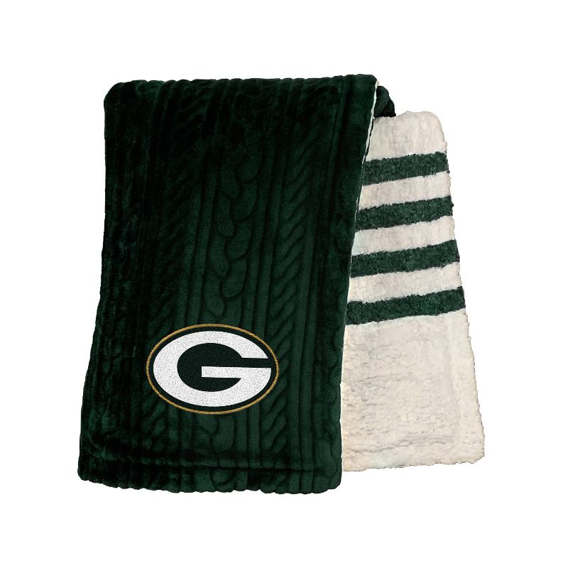 NFL Green Bay Packers Embossed Logo Faux Shearling Stripe Blanket, 2 of 4