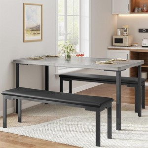 Jojoka 3 Pieces Dining Table Set for 4, Compact Kitchen Table Chairs Set of 4 with 2 Upholstered Benches - 1 of 4