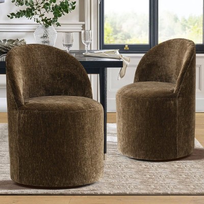 Modern Dining Chairs Set of 2 Chenille Upholstered Dining Chair with Wheels Round Dining Room Chair for Kitchen,Dining Room -Tanpinhause