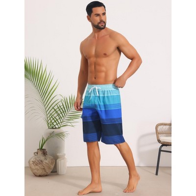 INSPIRE CHIC Men's Colorblock Striped Drawstring Vacation Surfing Long Board Shorts 32 Blue — фото 4