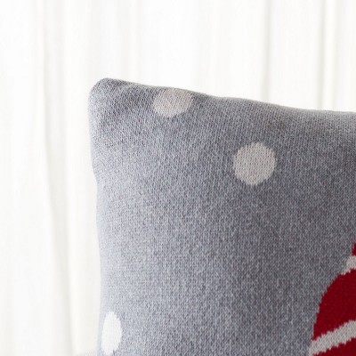 Grey and Red Cotton Peppermint Elf 18" Square Pillow
