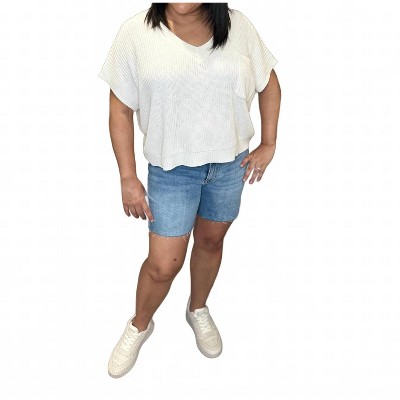 Women's V-neck Boxy Fit Lightweight Spring Knit Sweater Top - Ces Femme