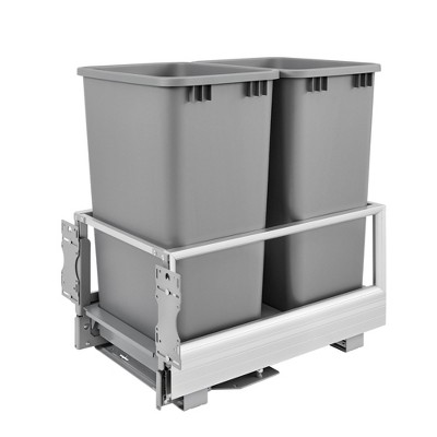 Rev-A-Shelf 5149 Series Double Aluminum Pull-Out Kitchen Waste Containers with Soft Open and Close Slides