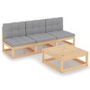 vidaXL Patio Furniture Set 4 Piece Outdoor Sectional Sofa Solid Wood Pine - Natural With Cushions - 2 of 4
