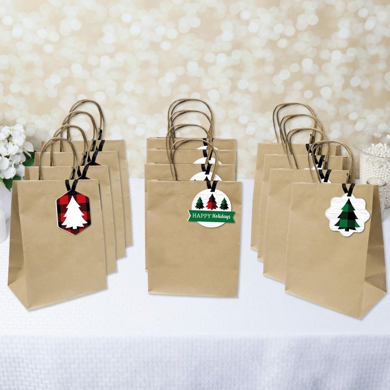 Big Dot of Happiness Holiday Plaid Trees - Assorted Hanging Buffalo Plaid Christmas Party Favor Tags - Gift Tag Toppers - 12 Ct, 3 of 9
