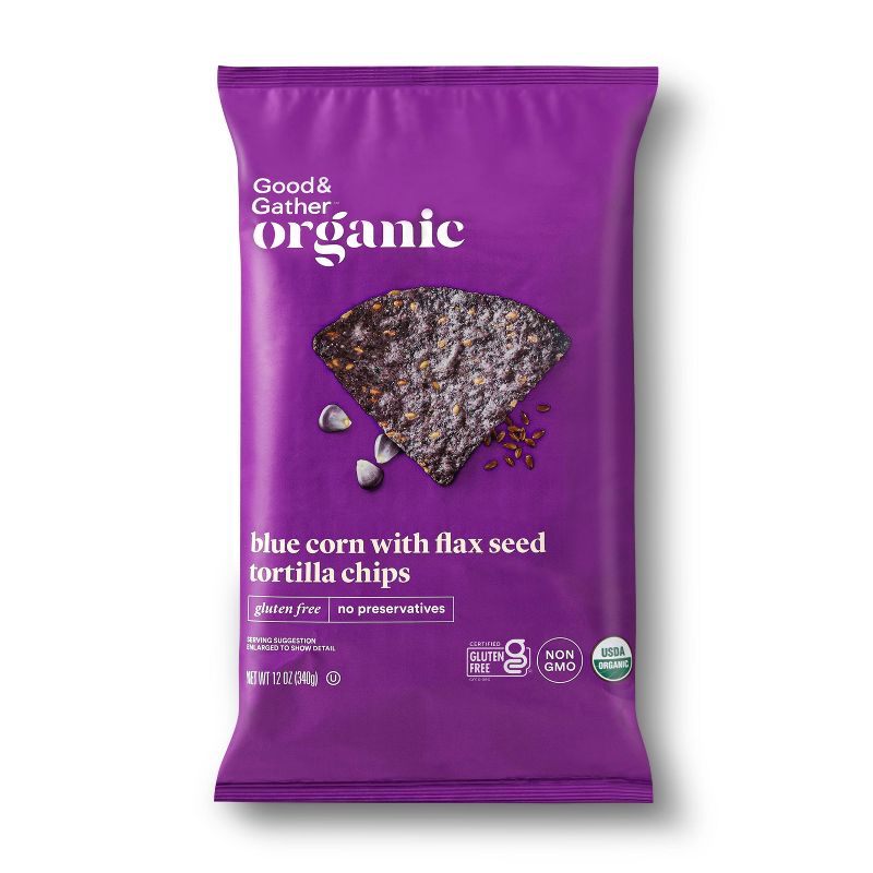 Organic Blue Corn Tortilla Chips with Flax Seeds - 12oz - Good & Gather&#8482;, 1 of 4