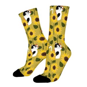 Cat In Sunflower Women Printed Crew Socks Funny Funky Socks Soft Polyester Novelty Gifts for Artists Men - 1 of 1