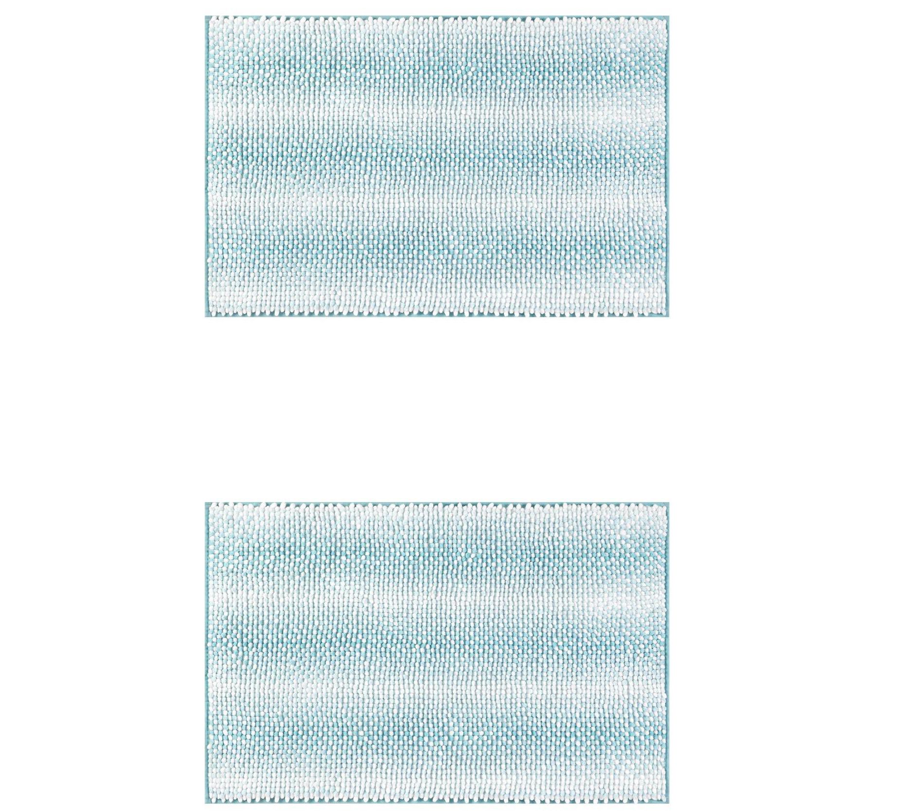 Unique Bargains Chenille Striped Soft and Absorbent Non-Slip Plush Bath Mats 2 Pcs Lake Green 16" x 24"/20" x 32"