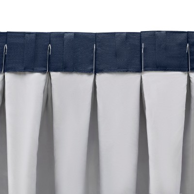 Navy Blue Polyester Pinch Pleated Room Darkening Curtains