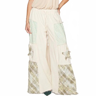 Women's Drawstring Star Patch Contrast Wide Leg Pants - POL