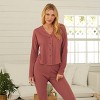 ADR Women's Pajamas Set, Soft Ribbed Knit Waffle Pajamas Lounge Set, Long Sleeve Drop Shoulder V-neck Top and Leggings PJ Pants - 3 of 4