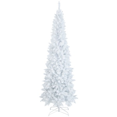 Tangkula 7 FT Pencil Pre-lit Christmas Tree, White Artificial Christmas Tree w/300 LED Lights & 8 Lighting Modes for Festival Decoration