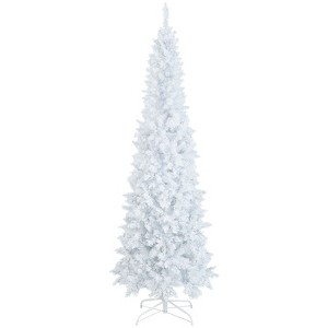 Tangkula 7 FT Pencil Pre-lit Christmas Tree, White Artificial Christmas Tree w/300 LED Lights & 8 Lighting Modes for Festival Decoration - 1 of 4