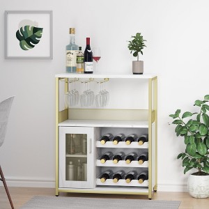 Wine Bar Cabinet, Liquor Cabinet with Detachable Wine Rack, Small Coffee Bar, Mesh Door, Buffet Sideboard for Kitchen - 1 of 4