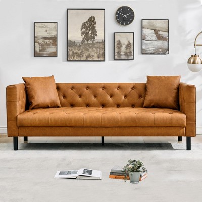 Leather Couch for Living Room, Modern Leather Sofa with Deep Seat, Handmade Button Tufted 3 Seater Sofa, Chesterfield Couch for Apartment, Office