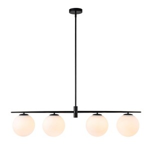 LLHZSY 4-Light 45 3/10" Linear Chandelier with Milk White Glass Globes-Black - 1 of 4