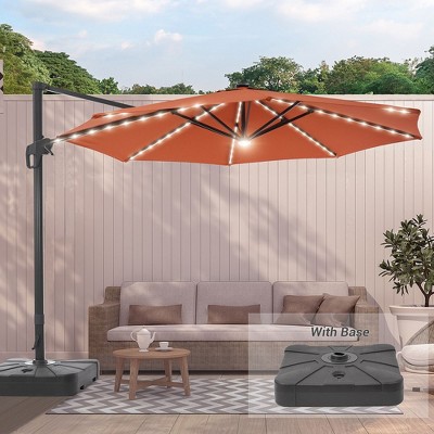 Sonkuki 11FT Round Offset Outdoor Patio Solar LED Cantilever Umbrella Aluminium Pole with Base