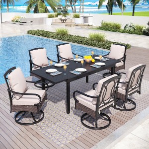 Captiva Designs 7pc Patio Dining Set with Rectangle Steel Table & Rattan Metal Arm Chairs - 1 of 4